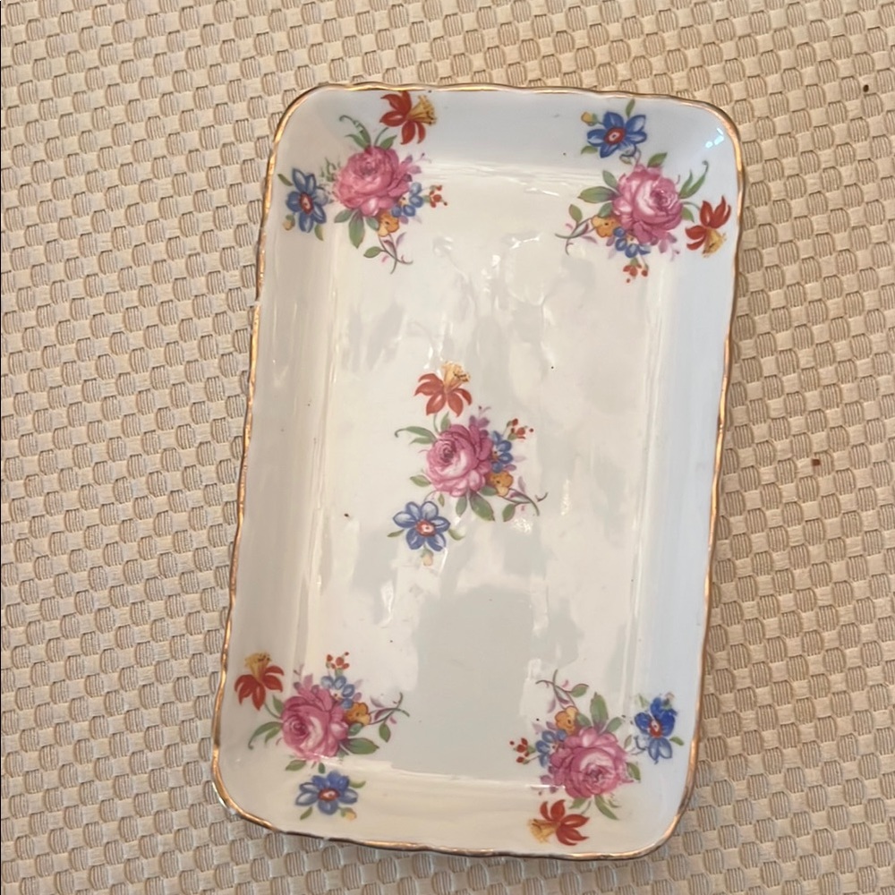 Delphine Floral bone china Trinket Dish with Gold Trim